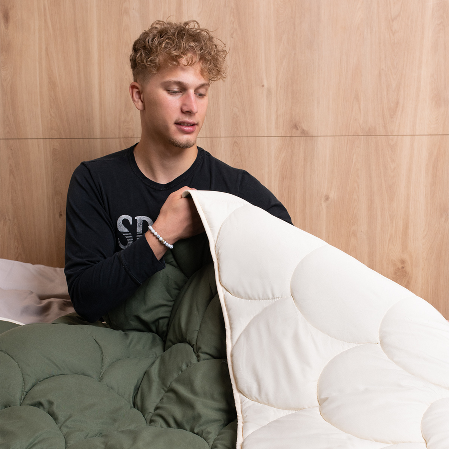 Bettdecke ohne Bezug Matt Satin™ Creme/Olivine