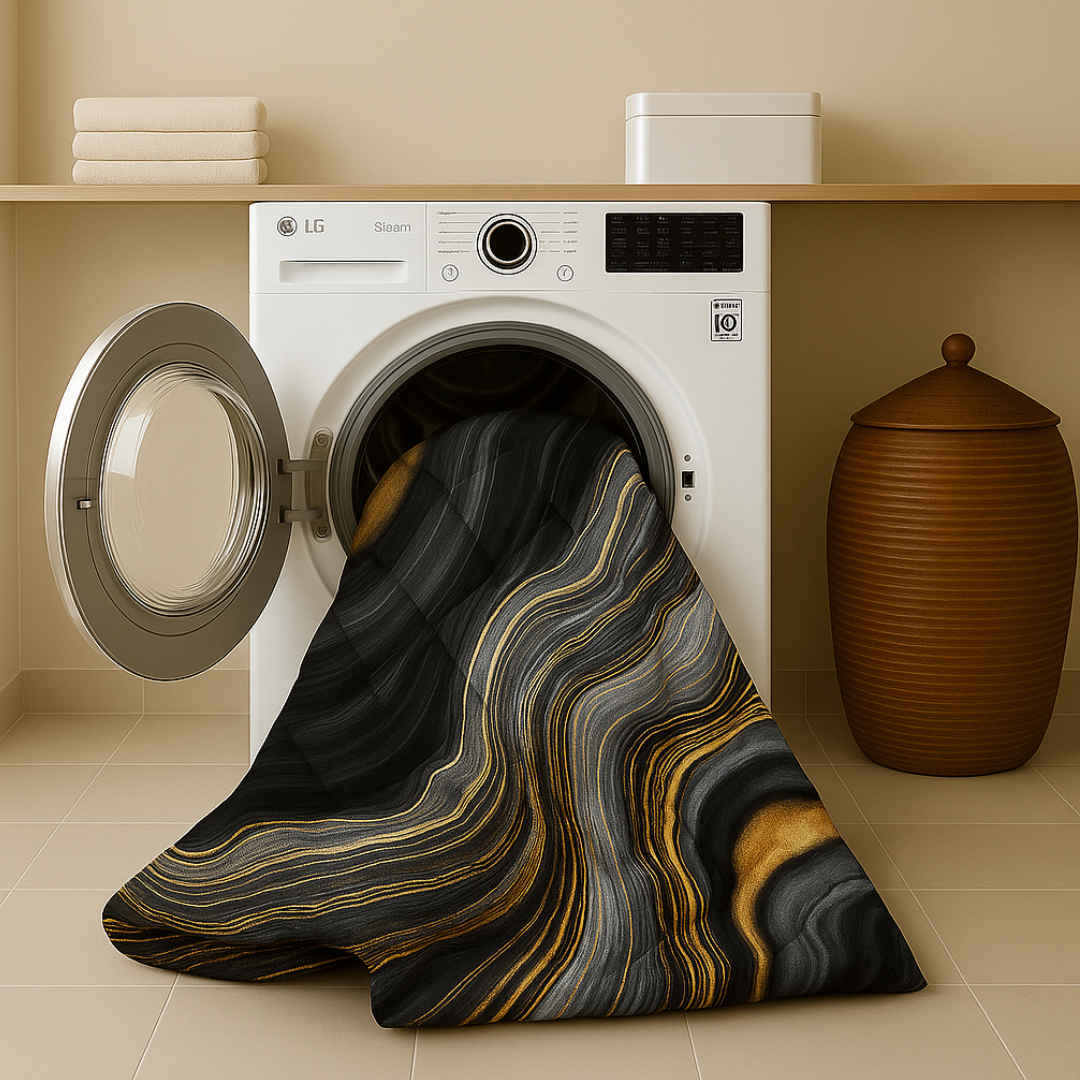 Bettdecke Ohne Bezug Matt-Satin Marmor Gold Schwarz