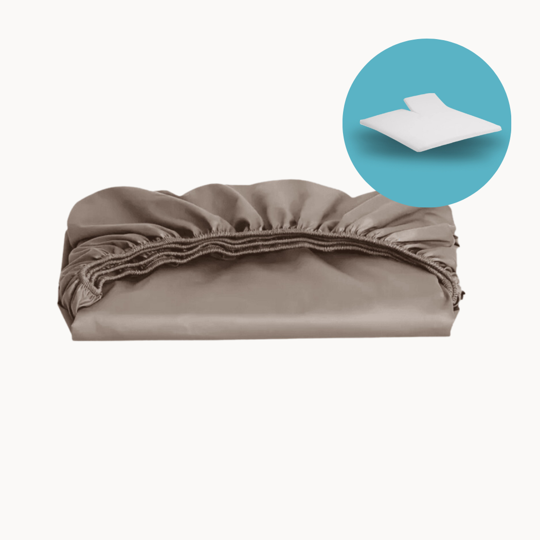 Split-Topper-Spannbettlaken Baumwollsatin Taupe