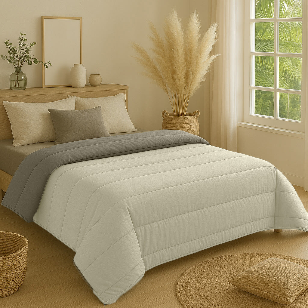 Bettdecke ohne Bezug Mat Satin™ Creme/Kaki Taupe