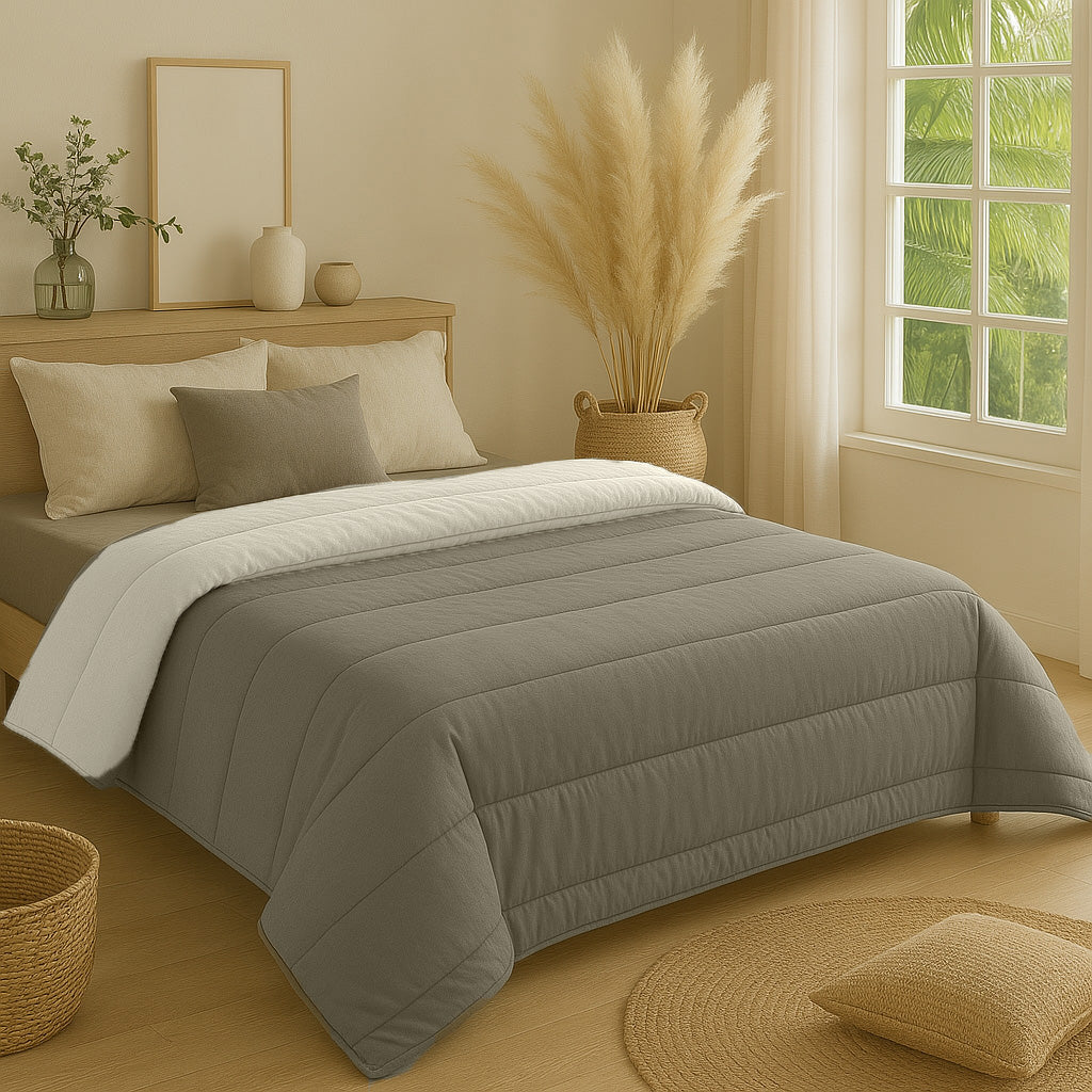 Bettdecke ohne Bezug Mat Satin™ Creme/Kaki Taupe