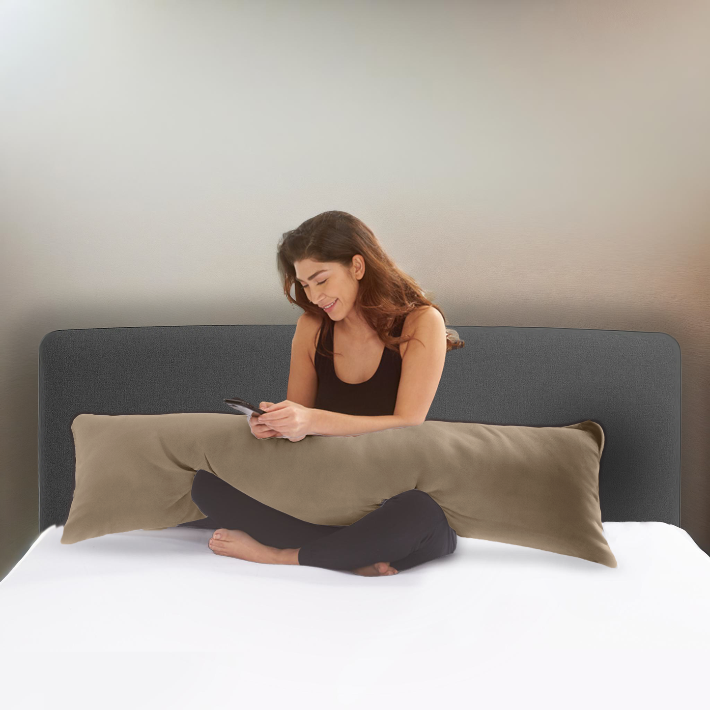 Bodypillow Kissenbezug Premium Baumwolle Taupe 40x145 cm
