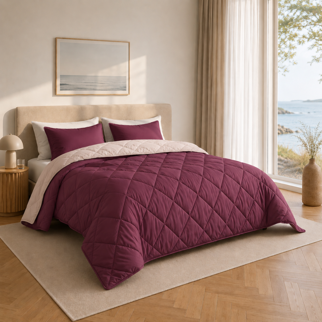 Y-NOT Sommerbettdecke Plum / Offwhite