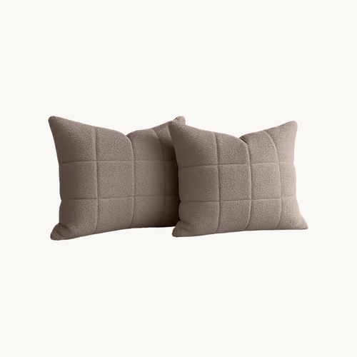 Y-NOT Kissenbezüge Vol & Gevoerd Teddy Taupe/Grey 2er-Pack 60x70 cm