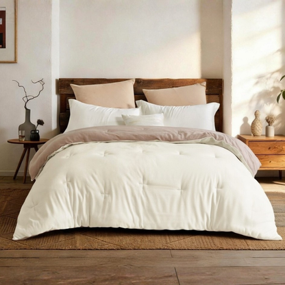 Y-NOT Bettdecke Flanell Taupe/Creme