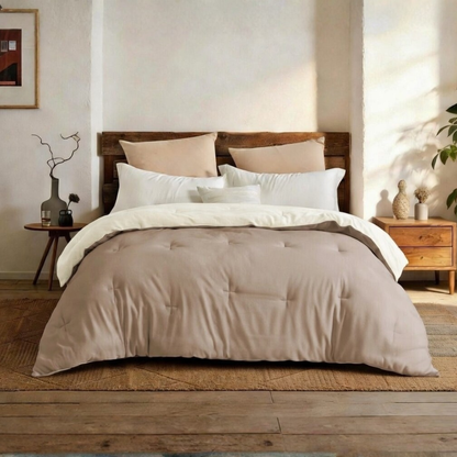 Y-NOT Bettdecke Flanell Taupe/Creme