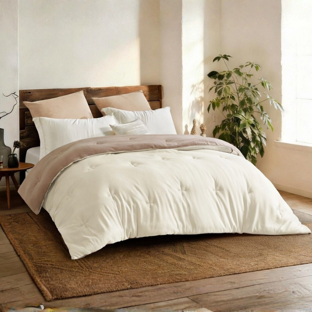 Y-NOT Bettdecke Flanell Taupe/Creme