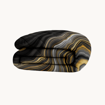 Bettdecke Ohne Bezug Matt-Satin Marmor Gold Schwarz