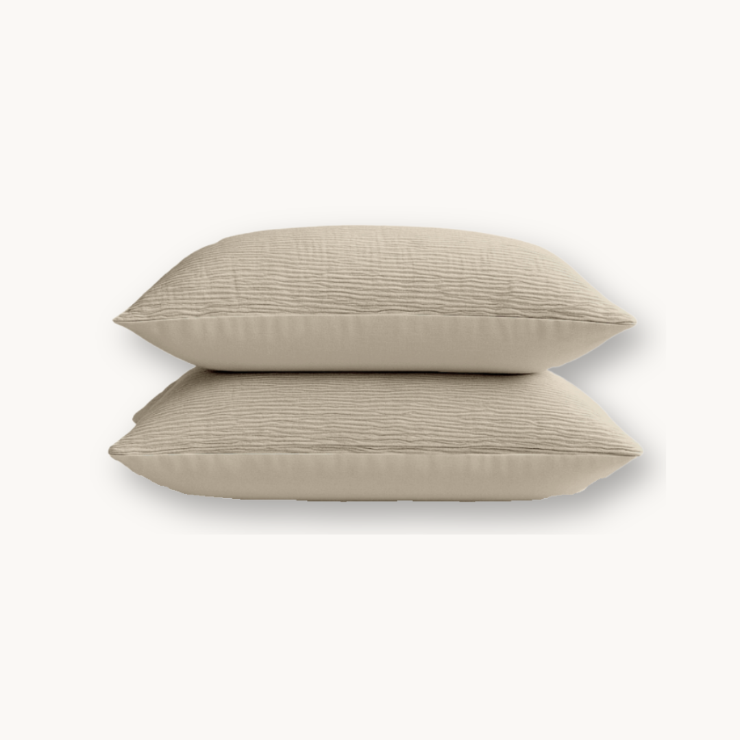 Y-NOT Kissenbezüge Micro Mousseline Taupe 60x70 cm 2er-Pack