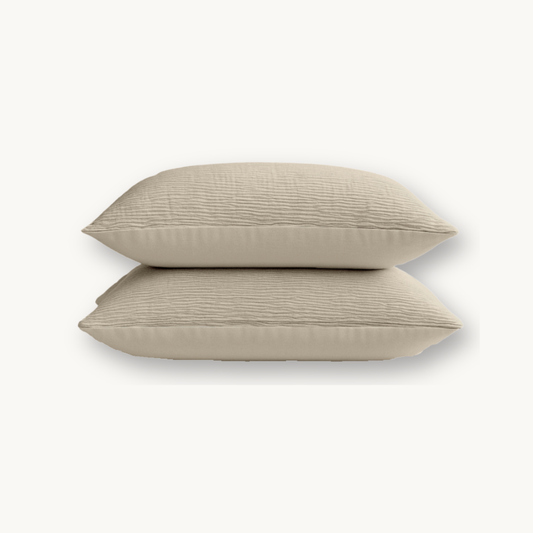 Y-NOT Kissenbezüge Micro Mousseline Taupe 60x70 cm 2er-Pack