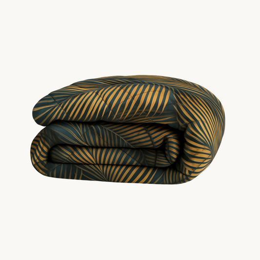 Bettdecke Ohne Bezug Matt-Satin Leaves Green Gold