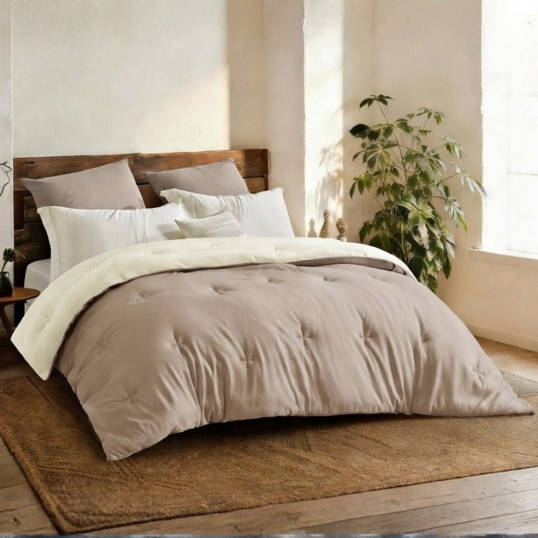 Y-NOT Bettdecke Flanell Taupe/Creme