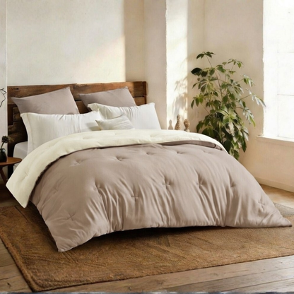 Y-NOT Bettdecke Flanell Taupe/Creme