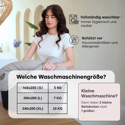 Bettdecke ohne Bezug aus Mattsatin Grau / Offwhite (220 cm Länge)