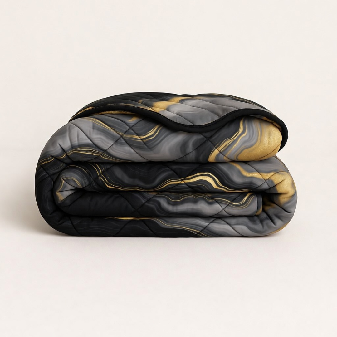 Bettdecke Ohne Bezug Matt-Satin Marmor Gold Schwarz