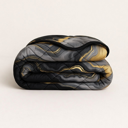 Bettdecke Ohne Bezug Matt-Satin Marmor Gold Schwarz
