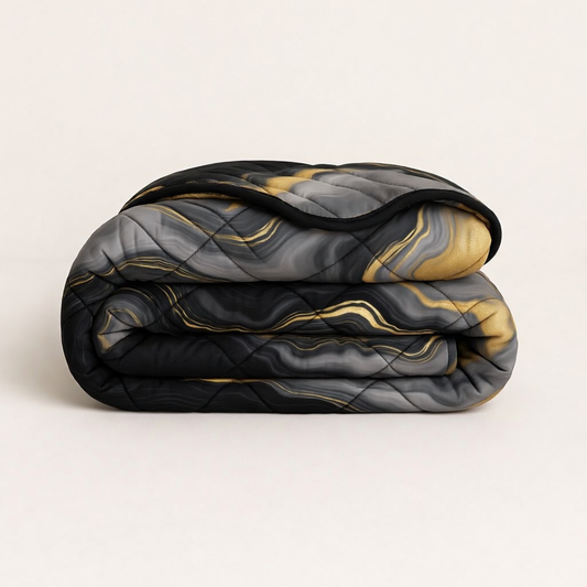 Bettdecke Ohne Bezug Matt-Satin Marmor Gold Schwarz