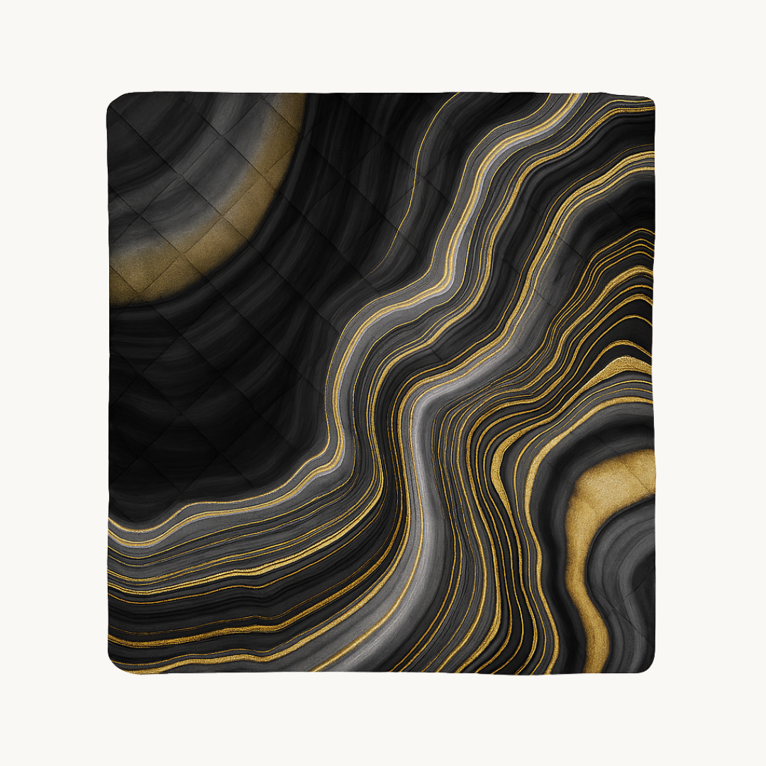 Bettdecke Ohne Bezug Matt-Satin Marmor Gold Schwarz