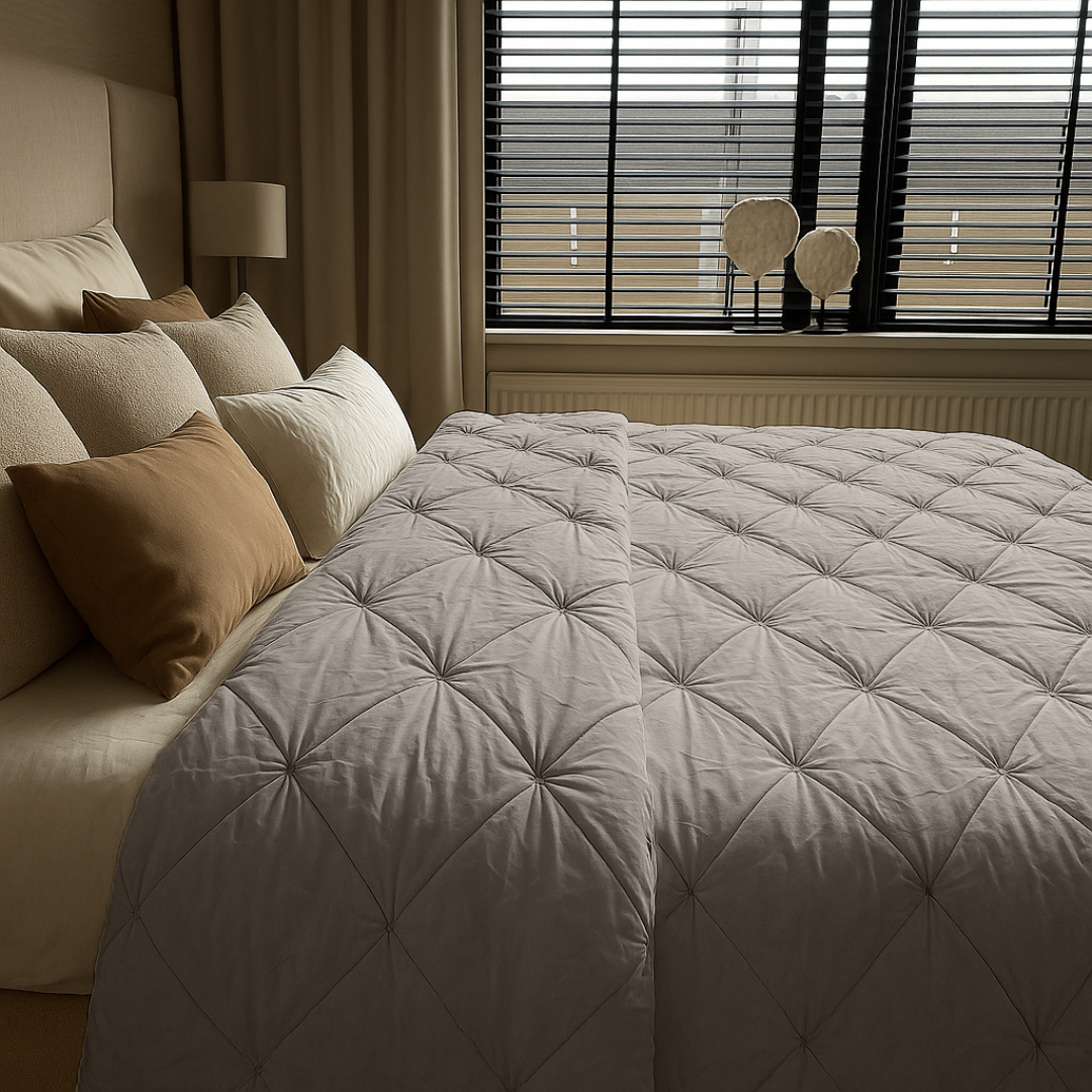 Bettdecke ohne Bezug aus mattem Satin Diamond in Taupe (220 cm lang)