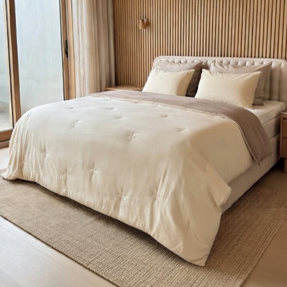 Y-NOT Bettdecke Flanell Taupe/Creme