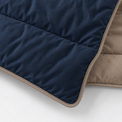 Y-NOT Uni-Bettdecke Navyblau/Taupe mit taupefarbener Paspelierung