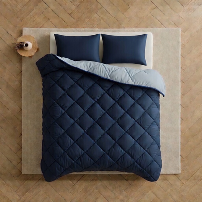 Bettdecke ohne Bezug aus Mattsatin Hellblau / Dunkelblau (220 cm Länge)