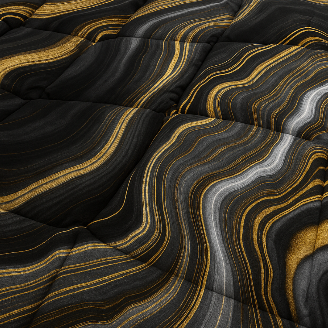 Bettdecke Ohne Bezug Matt-Satin Marmor Gold Schwarz