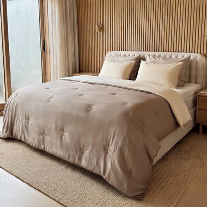 Y-NOT Bettdecke Flanell Taupe/Creme