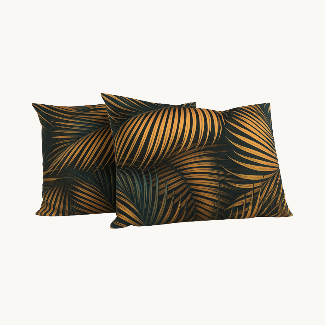 Kissenbezüge Matt Satin Leaves Green Gold 60x70 cm 2er-Pack