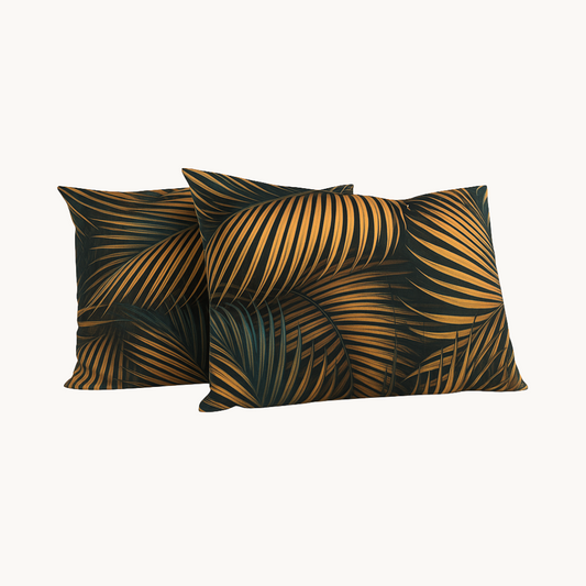 Kissenbezüge Matt Satin Leaves Green Gold 60x70 cm 2er-Pack