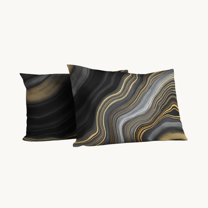 Kissenbezüge Matt Satin Marmor Gold Schwarz 60x70 cm 2er-Pack
