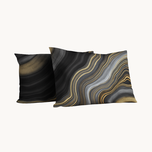 Kissenbezüge Matt Satin Marmor Gold Schwarz 60x70 cm 2er-Pack
