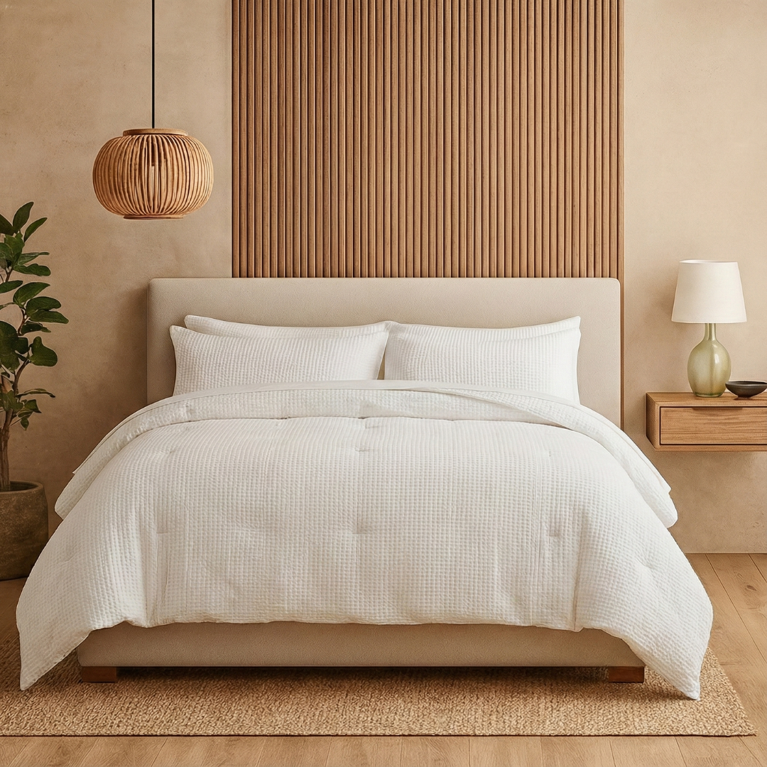 Bettdecke ohne Bezug Waffle Weiß (220 cm lang)
