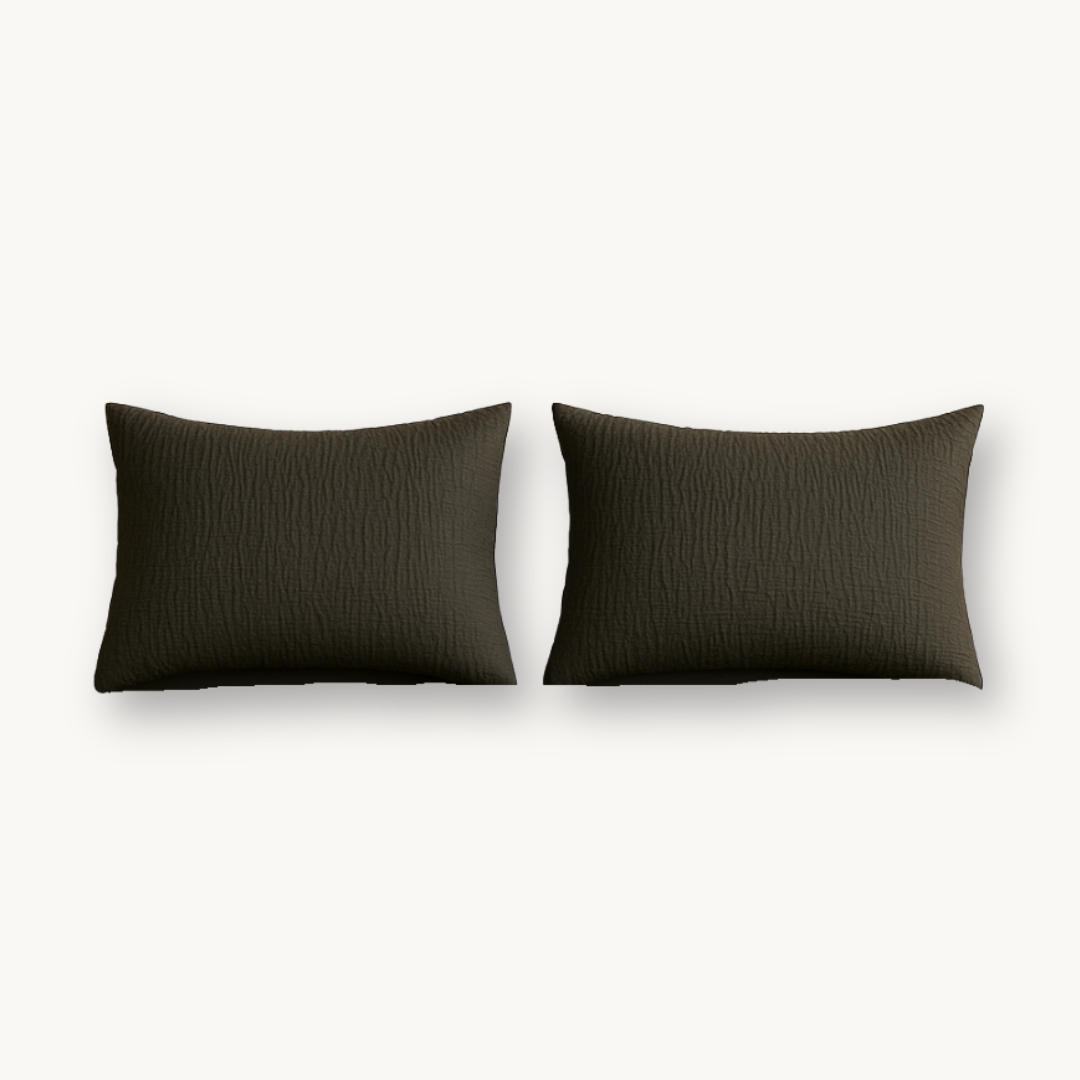 Y-NOT Kissenbezüge Micro Mousseline Chocolate Brown 60x70 cm 2er-Pack