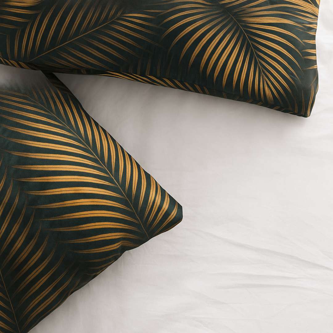 Kissenbezüge Matt Satin Leaves Green Gold 60x70 cm 2er-Pack