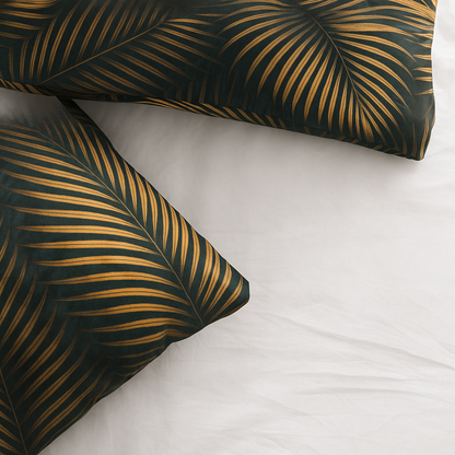 Kissenbezüge Matt Satin Leaves Green Gold 60x70 cm 2er-Pack