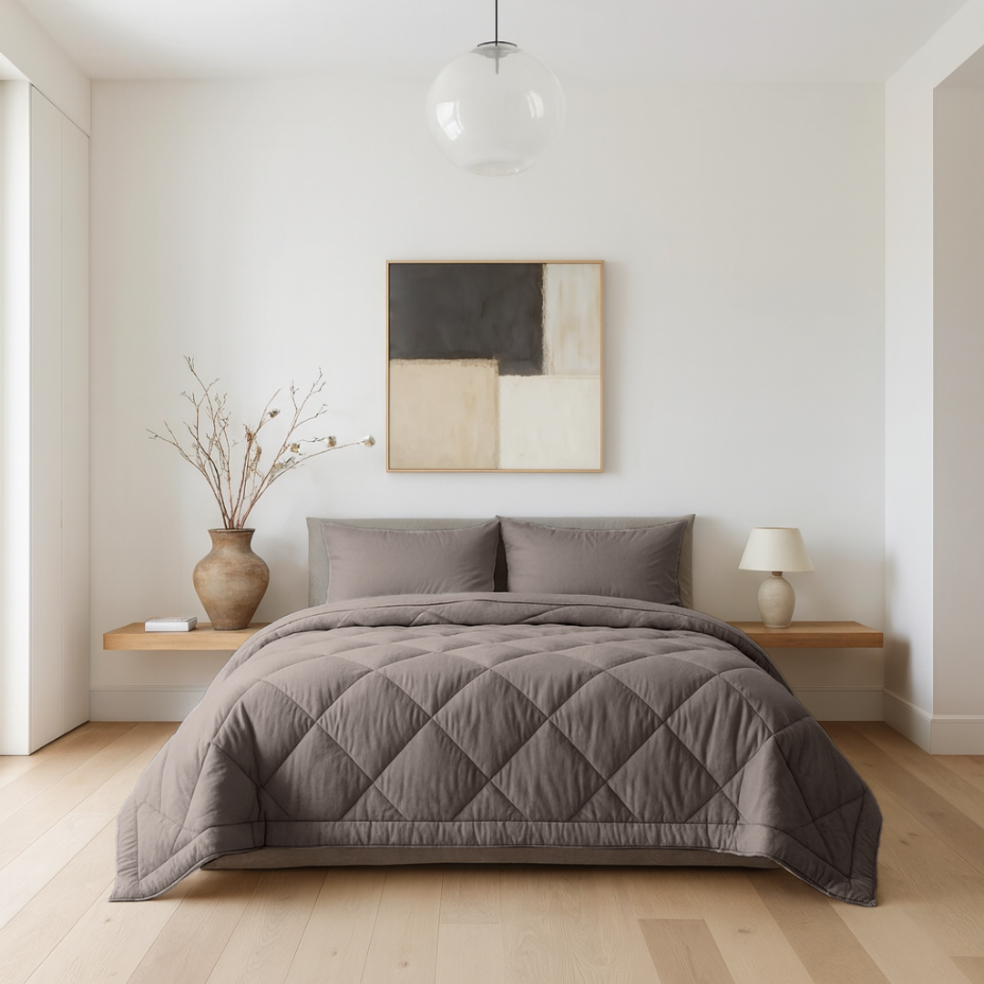 Bambus Bettdecke ohne Bezug in Taupe / Grau