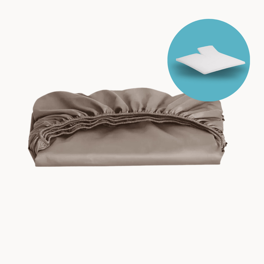 Split-Topper-Spannbettlaken Baumwollsatin Taupe
