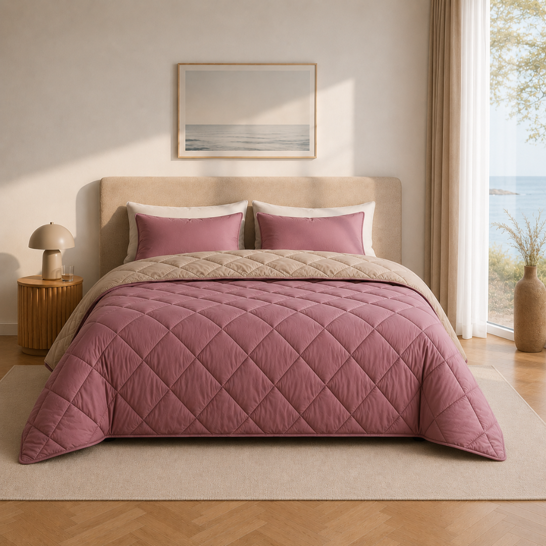 Y-NOT Sommerbettdecke Taupe / Old Pink
