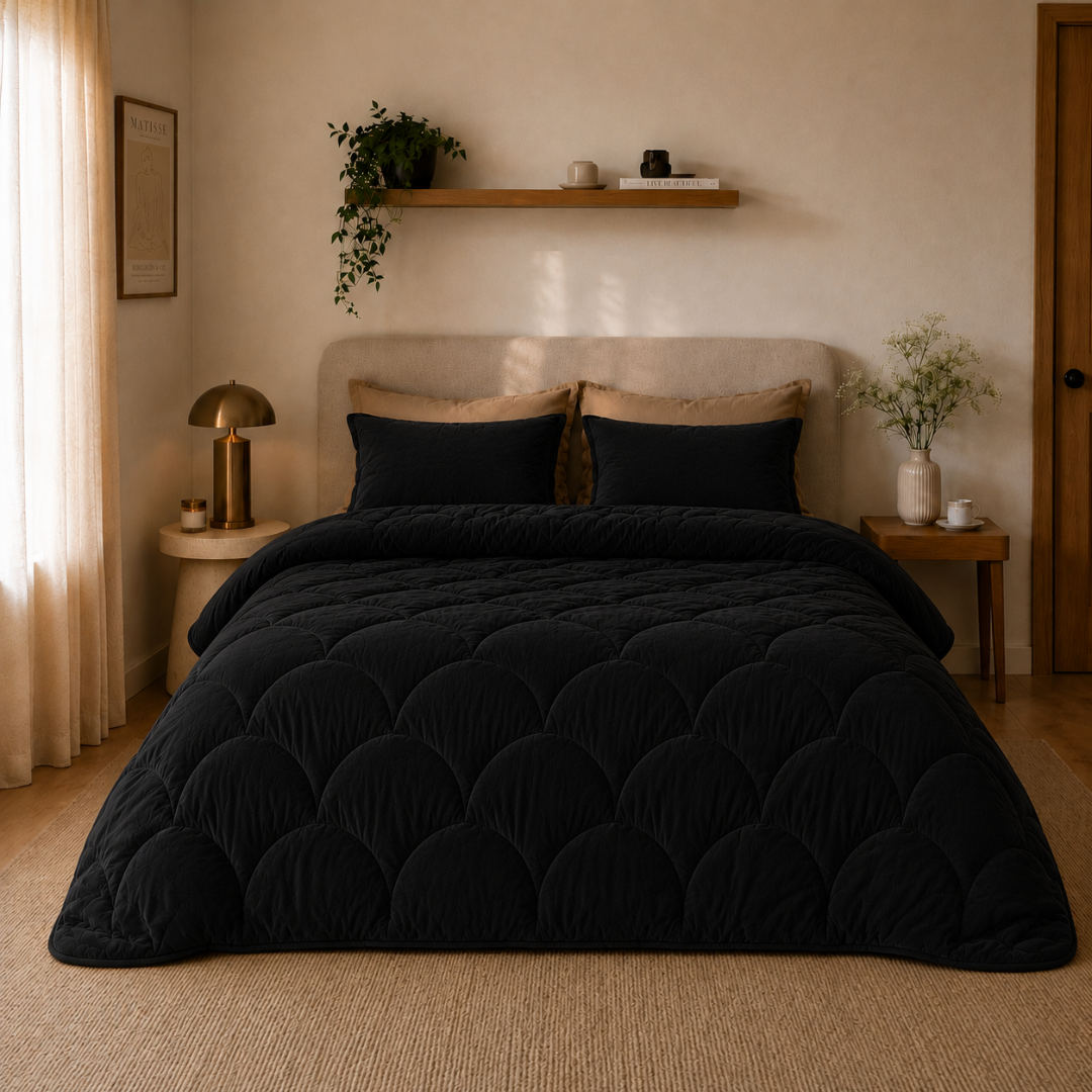Y-NOT Ganzjahres Velours Bettdecke Schwarz