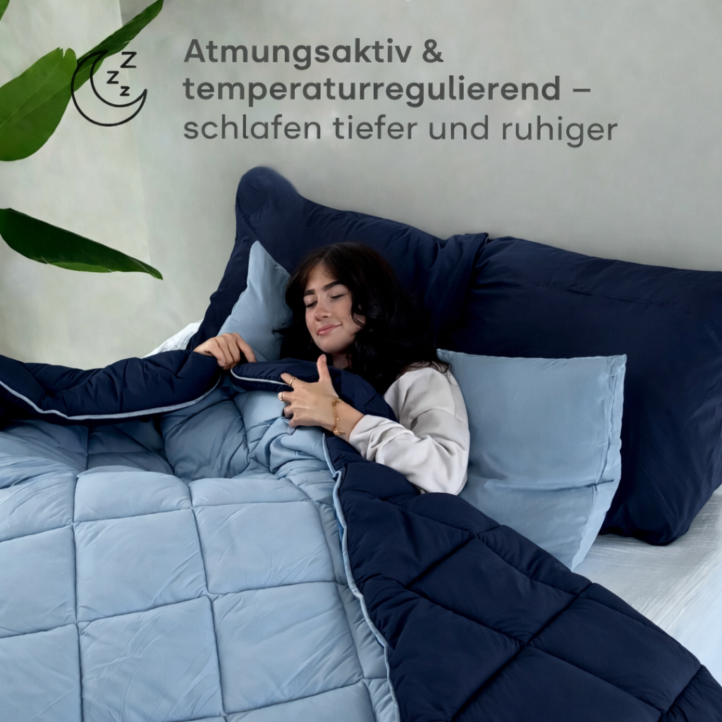 Bettdecke ohne Bezug aus Mattsatin Hellblau / Dunkelblau (220 cm Länge)