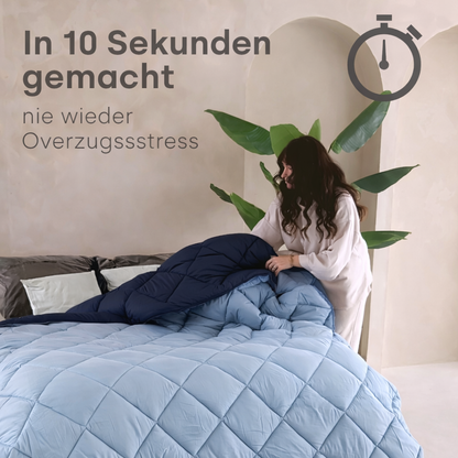 Bettdecke ohne Bezug aus Mattsatin Hellblau / Dunkelblau (220 cm Länge)
