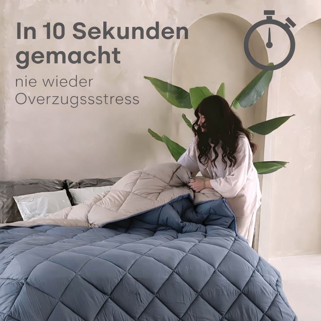 Bettdecke ohne Bezug aus Mattsatin Bluestone / Taupe (220 cm Länge)