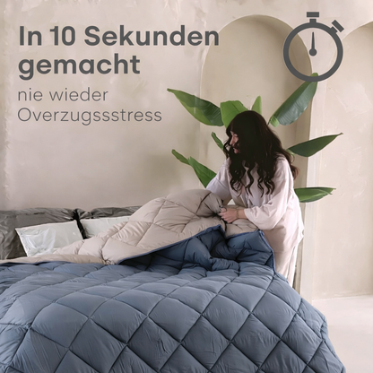 Bettdecke ohne Bezug aus Mattsatin Bluestone / Taupe (220 cm Länge)