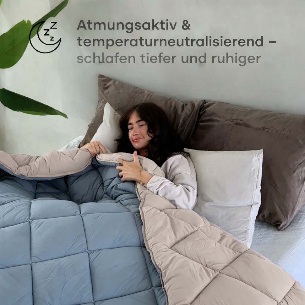 Bettdecke ohne Bezug aus Mattsatin Bluestone / Taupe (220 cm Länge)