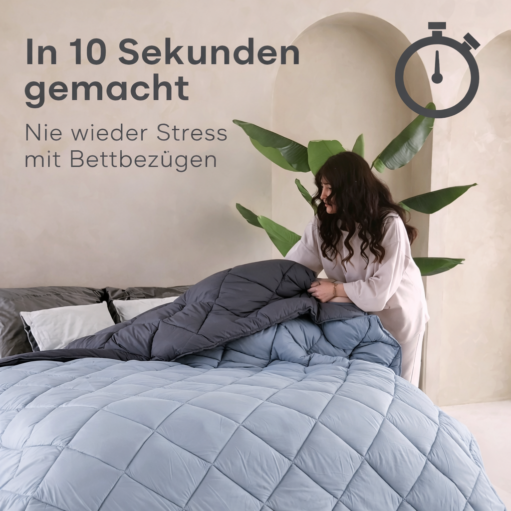 Bettdecke ohne Bezug aus Mattsatin Hellblau / Dunkelgrau (220 cm Länge)