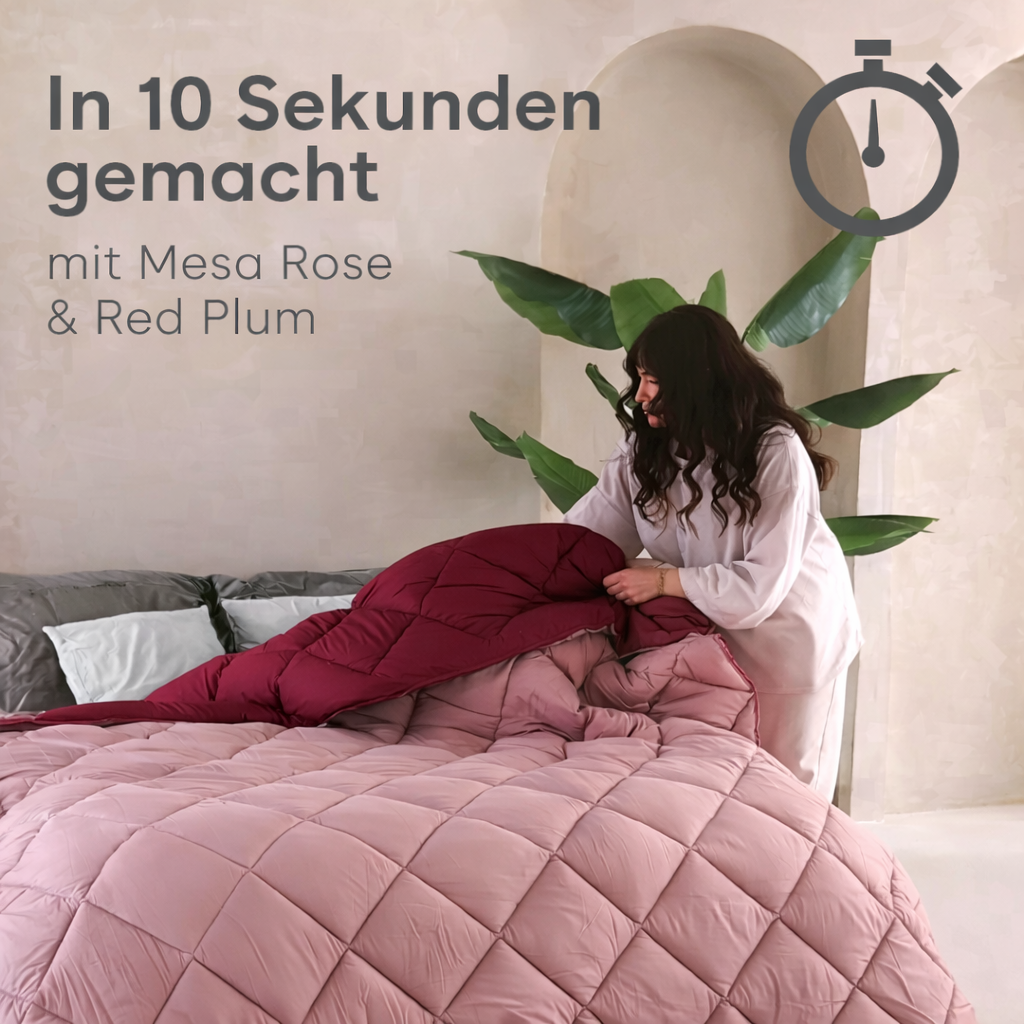 Bettdecke ohne Bezug aus Mattsatin Pflaume / Altrosa (220 cm Länge)