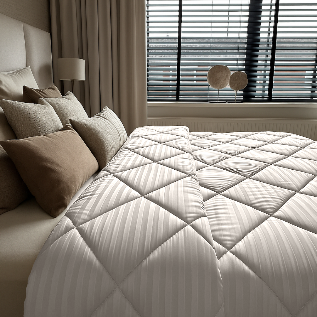 Bettdecke Ohne Bezug Hotel Stripe Satin Offwhite