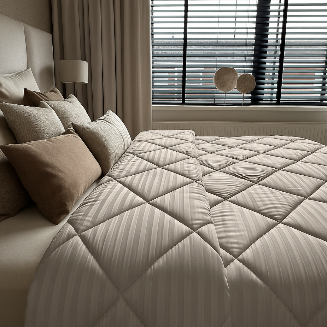 Bettdecke Ohne Bezug Hotel Stripe Satin Taupe/Grey