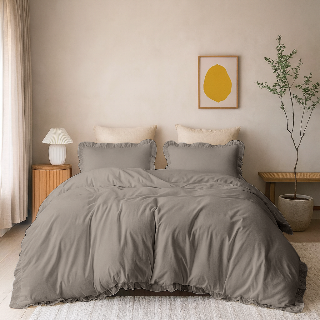 Kissenbezüge Matte Satin Ruffles Taupe 60x70 cm 2er-Pack